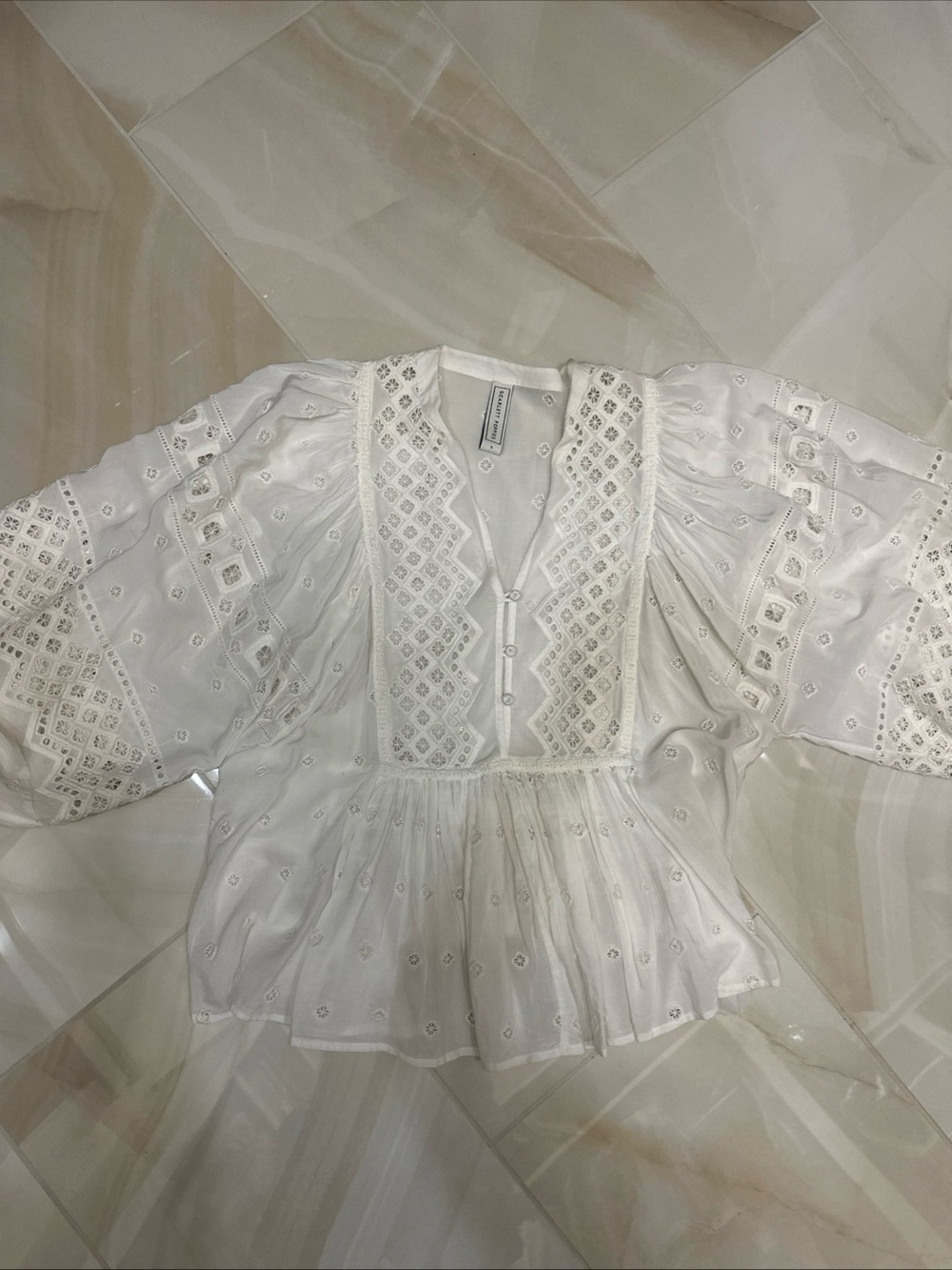 Women's White Embroidered top by Scarlett Poppies